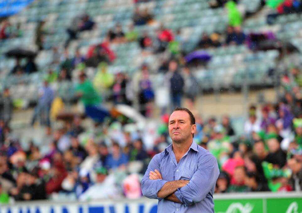 Raiders coach Ricky Stuart says his players must lift to send out their departing teammates with a win against the Penrith Panthers on Monday night. Photo: Melissa Adams 