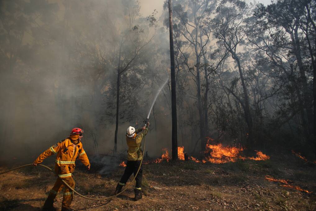 Firefighters battle a blaze at Bomaderry on the state's south coast.  Photo: Adam McLean