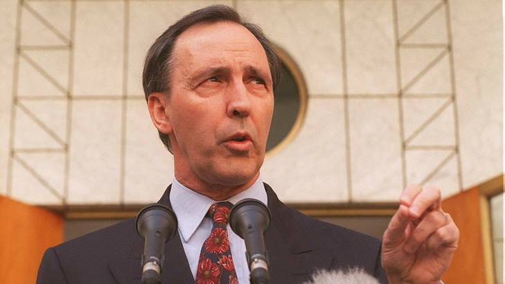 Paul Keating fronts the press outside of Parliament House following Labor's crushing defeat in the March 1995 by-election. Photo: Mike Bowers