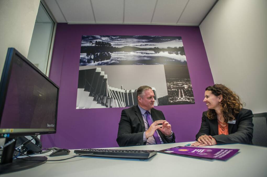 Beyond Bank state manager Chris Blight and Interim CEO Alzheimers Australasia ACT Rebecca Vassarotti work together to make systems that address the difficulties people with dementia face. Photo: Karleen Minney