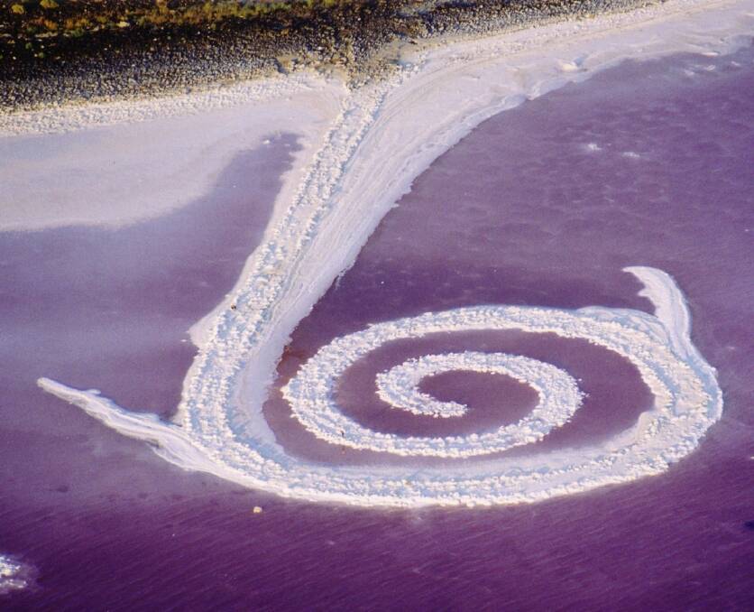 Robert Smithson's salt-encrusted 'Spiral Jetty' from the air.