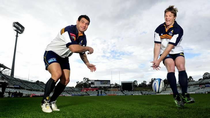 Old boys: the Brumbies will be looking to George Smith (left) and Clyde Rathbone - the only remaining members of the champion 2004 side - for inspiration on Sunday. Photo: Melissa Adams