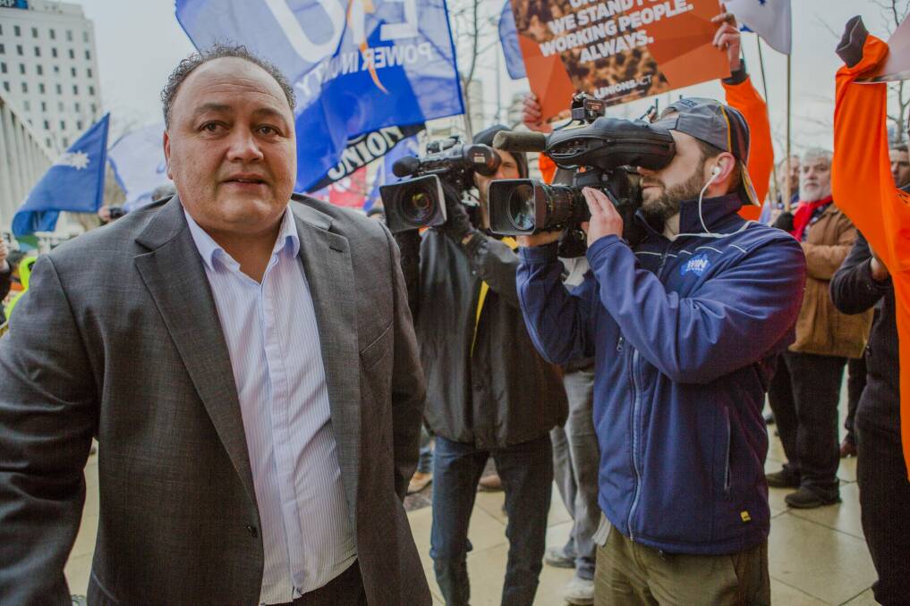 CFMEU organiser and former rugby league star John Lomax outside the ACT Magistrates Court. Photo: Jamila Toderas