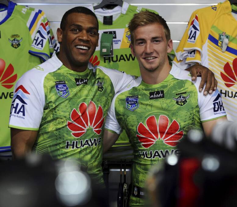 Ken Nagas, 41, and Lachlan Croker, 18, will both play for the Raiders at the Auckland Nines. Photo: Graham Tidy