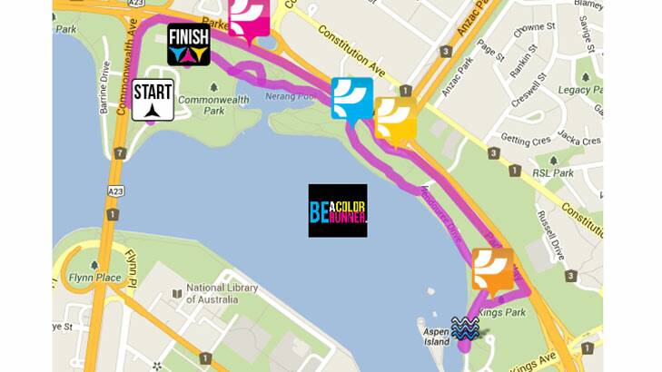 The Color Run route in Canberra.
