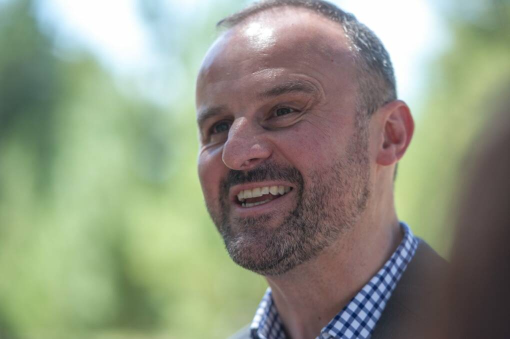 Chief Minister Andrew Barr speaking at a 'yes' campaign picnic in Haig Park.  Photo: Karleen Minney