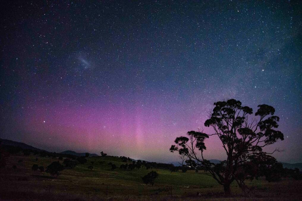 The ''beams'' of the Aurora Australis on the outskirts of Tuggeranong in 2015, captured on film by astrophotographer Ian Williams. Photo: Ian Williams