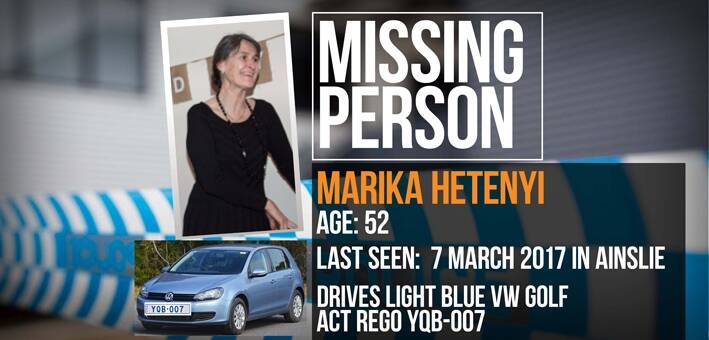 Missing woman Marika Hetenyi was last seen in Ainslie. Photo: ACT Policing
