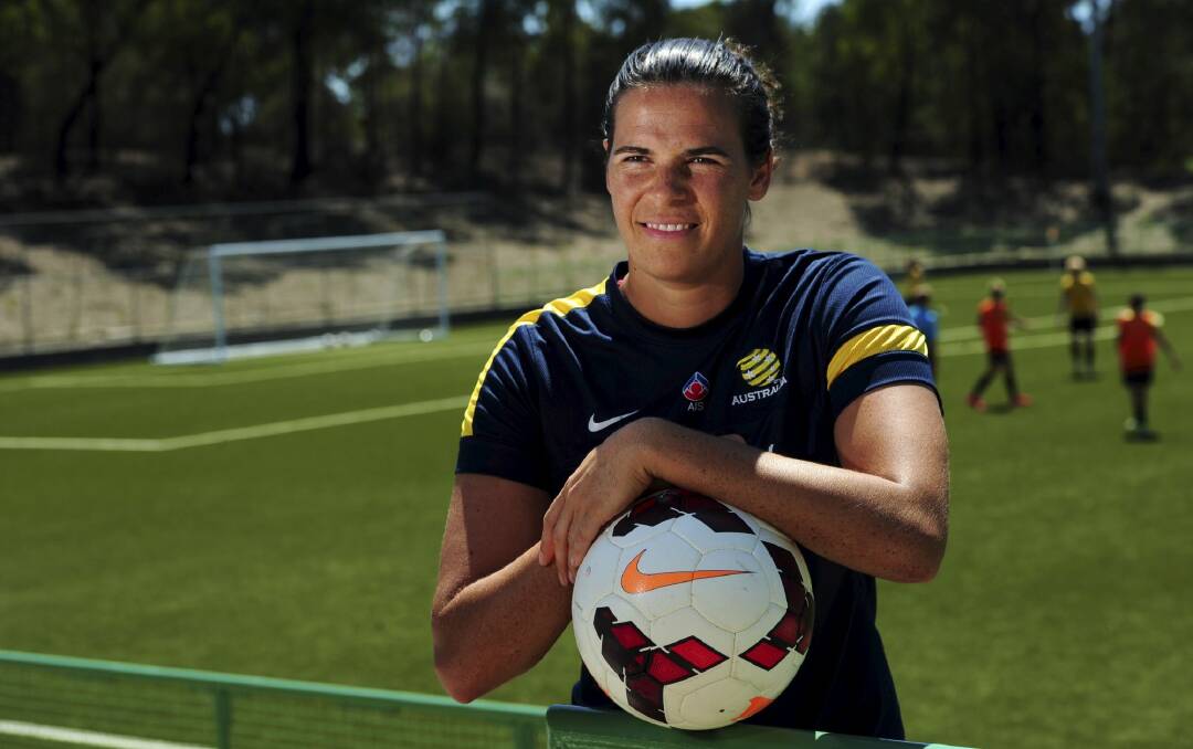 A word of advice: Matildas goalkeeper Lydia Williams is hoping to speak with Wallabies flanker David Pocock about his return from a torn ACL. Photo: Graham Tidy