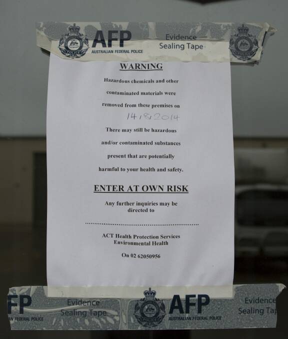 An AFP notice posted at the scene of the Hume drug raid. Photo: Jamila Toderas