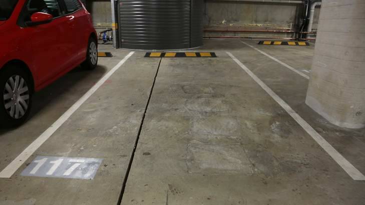A parking space for Diamond Boutique customers in the underground parking lot at the Mode 3 development in Braddon. Photo: Jeffrey Chan