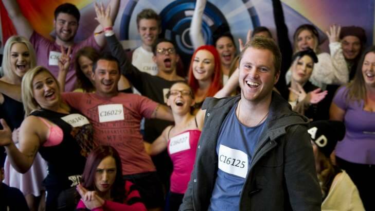 WE COULD BE CONTENDERS: Jayson Bush (front) with other contenders for a place as a Big Brother housemate at auditions on Thursday. Photo: Jay Cronan