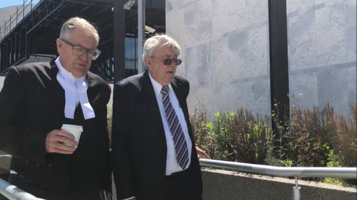 Former St Edmund's College Canberra teacher and sports coach Garry Leslie Marsh, 72, (right) arrives at the ACT Supreme Court with his lawyer, Greg Walsh (left) on Monday. Photo: Supplied