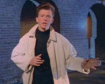 Rick Astley busts a move in the video clip for his 1980s hit Never Gonna Give You Up.