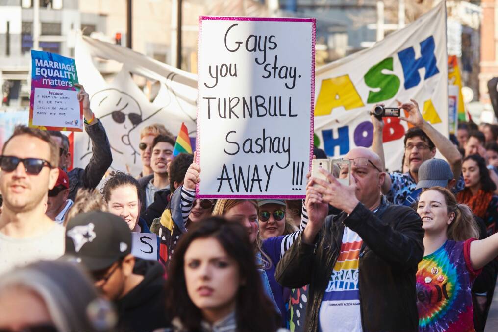 Protesters at a marriage equality rally outside Sydney's Town Hall last week. Photo: Aaron Bunch