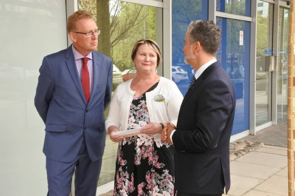 Canberra Liberals campaigning for a 'yes' vote in the same sex marriage survey: Mark Parton, Nicole Lawder and Jeremy Hanson. Photo: Daniel Burdon