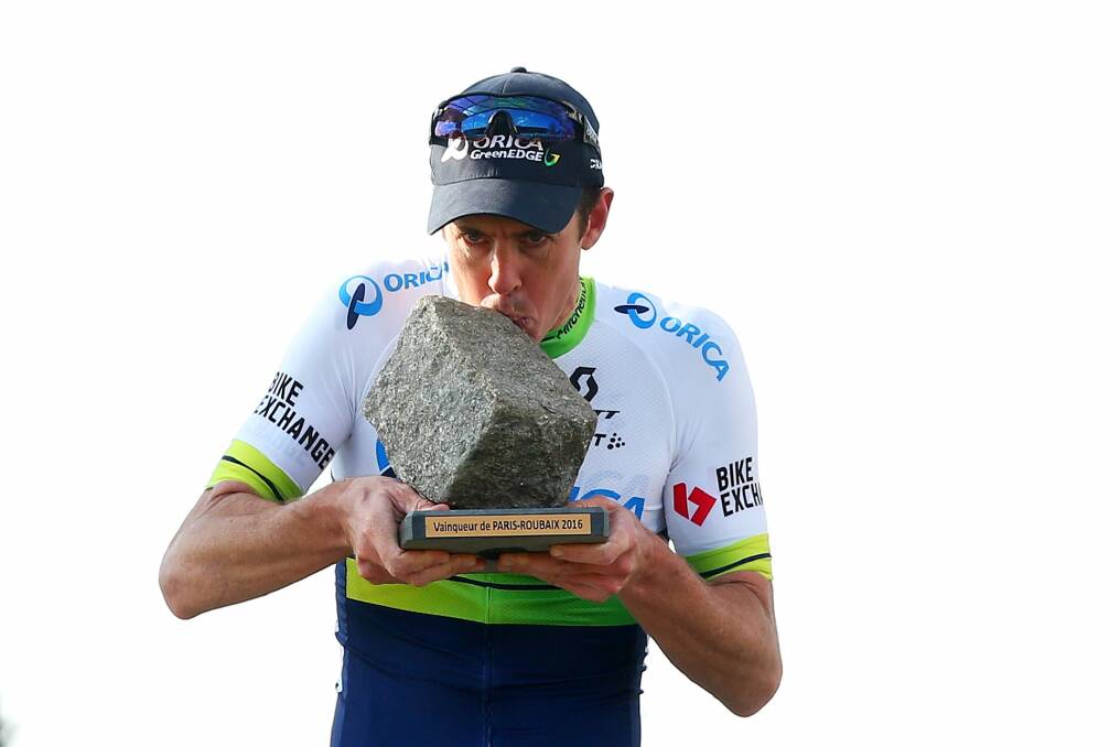 Mathew Hayman after winning the Paris-Roubaix in April. Photo: Getty Images