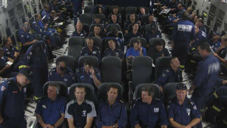 Members of the Third Australian Taskforce on their way back to Australia aboard the C-17. Photo: Darren Perks