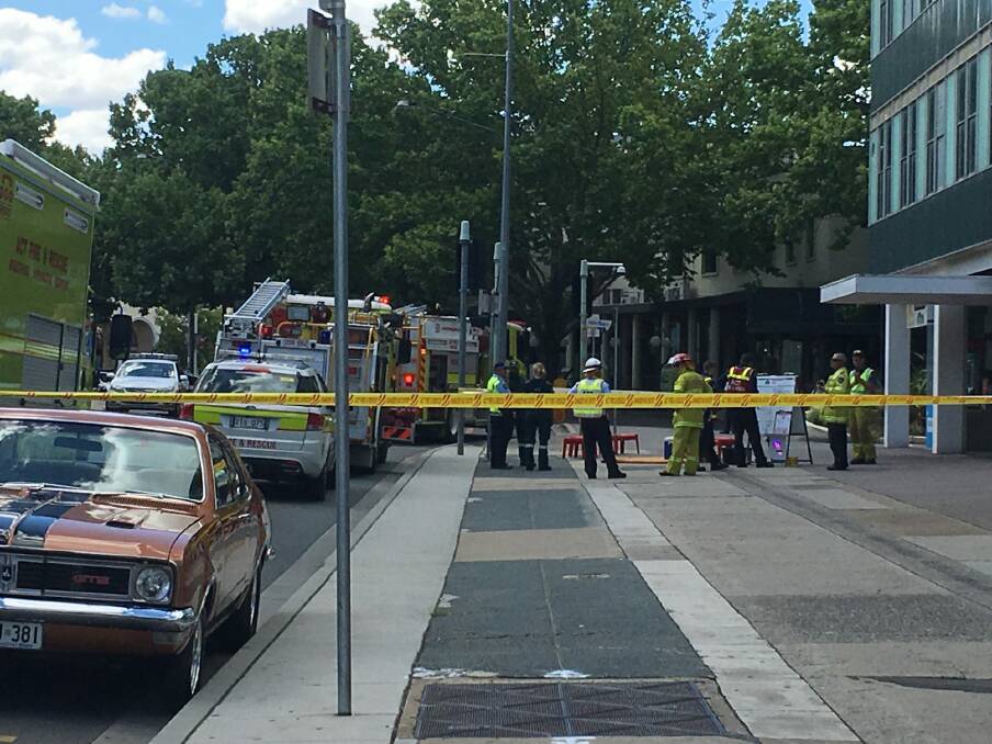 An office building on London Circuit in Civic has been evacuated. Photo: Kirsten Lawson