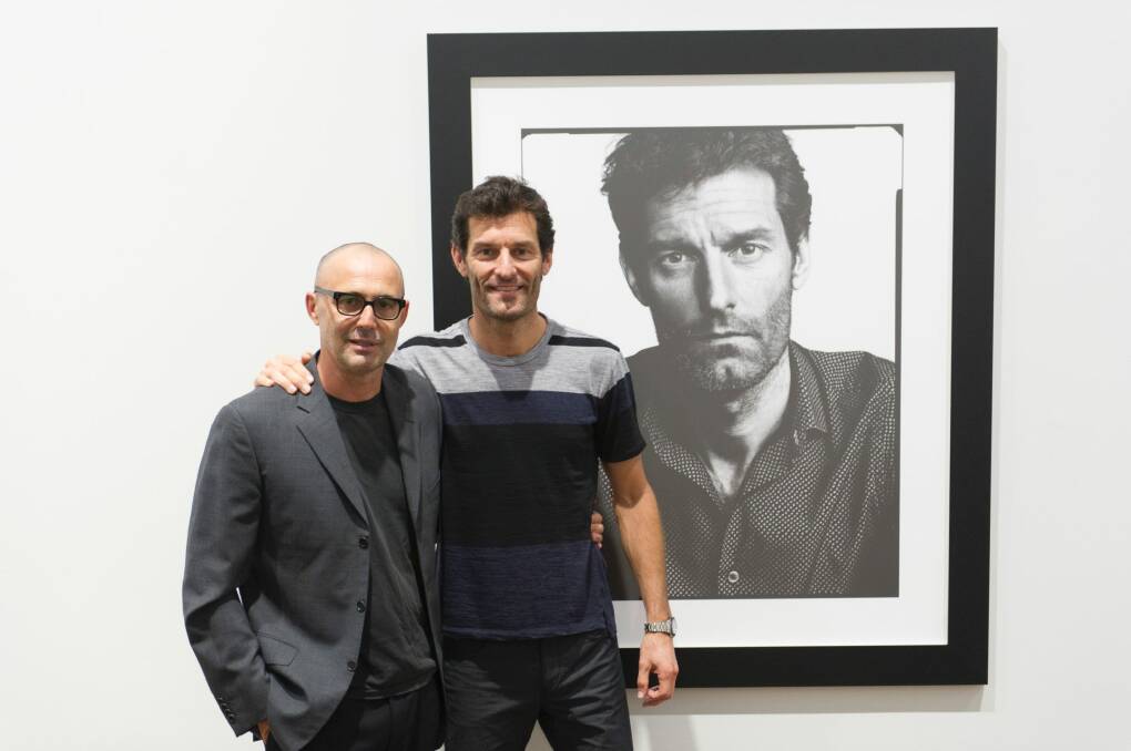 Mark Webber with photographer Gino Zardo in front of their portrait. Photo: Jay Cronan