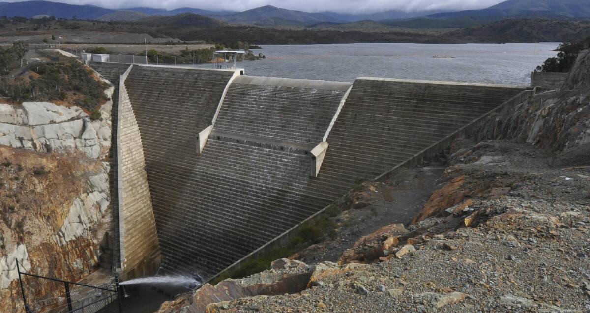 Water flowing over the Cotter Dam spillway on Wednesday afternoon.

 Photo: Supplied