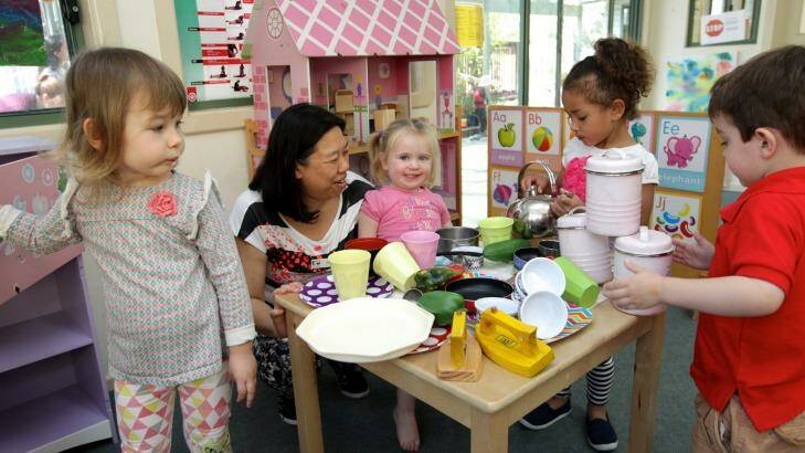 Anna Chan at the KU Childcare Centre in Concord, Sydney, where she has worked for 30 years with children. Photo: Janie Barrett