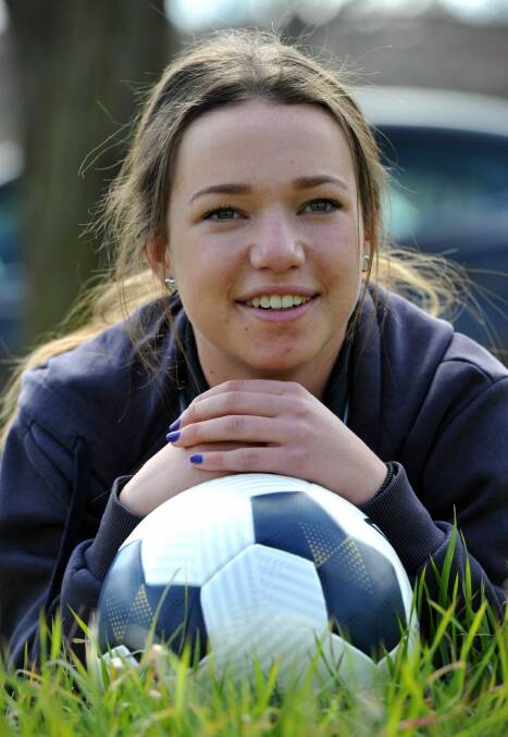 Grace Maher, 15, is excited about the possibility of making her W-League debut for Canberra United this weekend. Photo: Graham Tidy