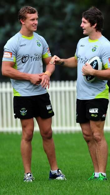 Jarrod Croker, right, is likely to be replaced by Jack Wighton, left, if he doesn't recover from surgery in time for round one. Photo: Karleen Minney