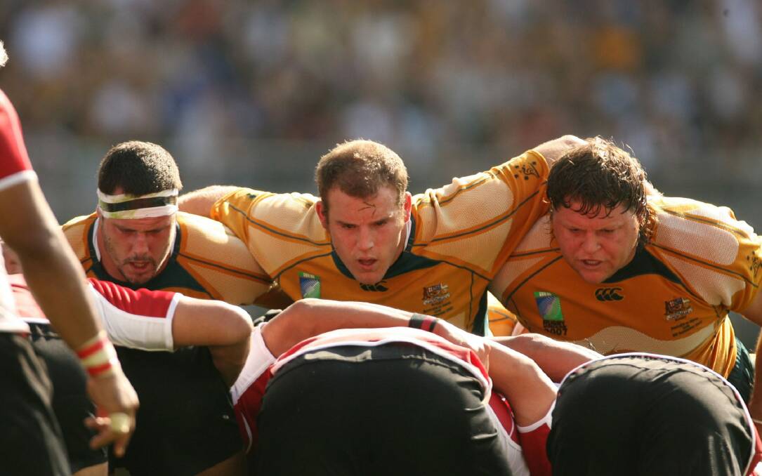 Stephen Moore, centre, at the 2007 World Cup. Photo: Tim Clayton