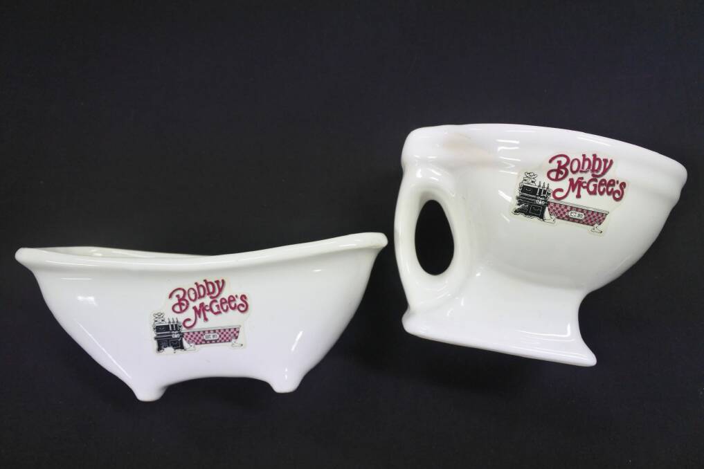 Souvenir drink vessels from Bobby McGees nightclub.