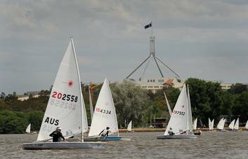 Boats compete in the NSW/ACT laser state championships. Photo: Colleen Petch