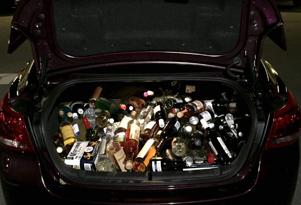 An image of the boot loaded with allegedly stolen alcohol.  Photo: ACT Policing