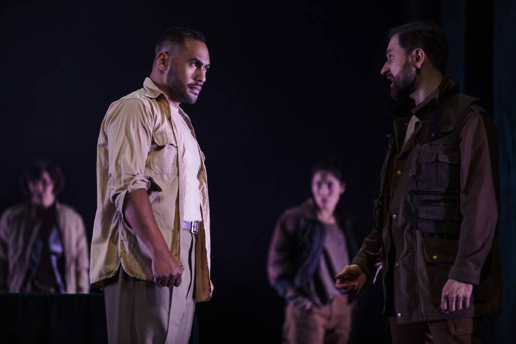 Ray Chong Nee (Othello) and  Yalin Ozucelik (Iago) in Bell Shakespeare's Othello. Photo: Daniel Boud