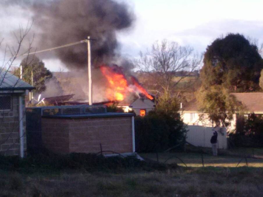 A large fire which destroyed a house on East Street in Murrumbateman. Photo: Sonya Dare