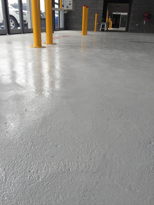 The engine bay floor at the Belconnen Fire Station in Aranda, which had to be repainted twice because it was too slippery. Photo: Supplied
