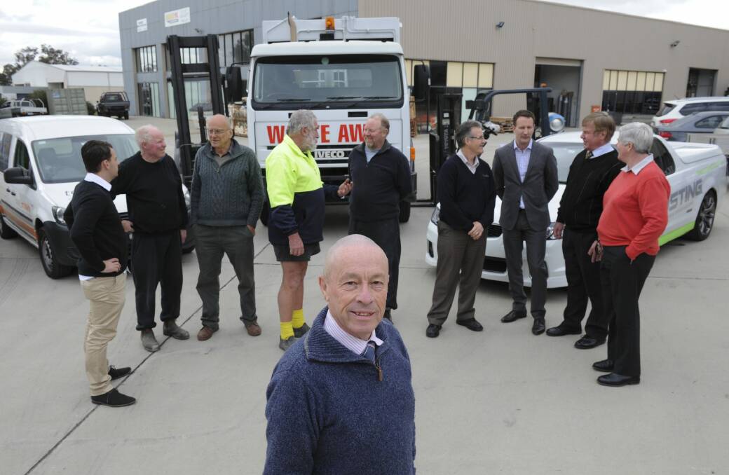 Hume Traders Association co-ordinator Mike Steele with Hume business operators. Photo: Graham Tidy