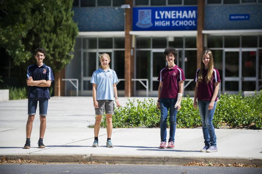 Lyneham High year 9 students, Peter Gedeon, Elise Palethorpe, Kiran Phillipps, and Georgie Lyall. Photo: Rohan Thomson