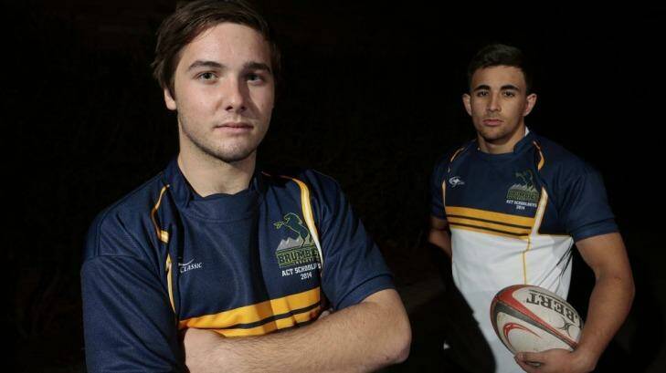 Marist College player Tom Evans and Gungahlin Senior player Jordan Fulivai have been selected for the ACT Schoolboys team for the Australian Schoolboys Rugby Championships. Photo: Jeffrey Chan