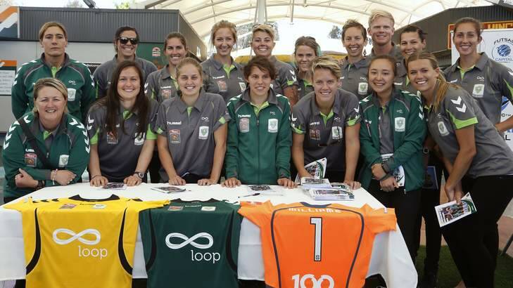 Part of the 2013/14 Canberra United team during the team launch. Photo: Jeffrey Chan