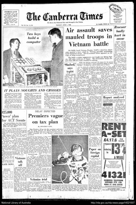 Richard Swan, pictured left in the main photograph, was on the front page of The Canberra Times in 1965 for building a computer at the tender age of 15. He now runs a software company in California.