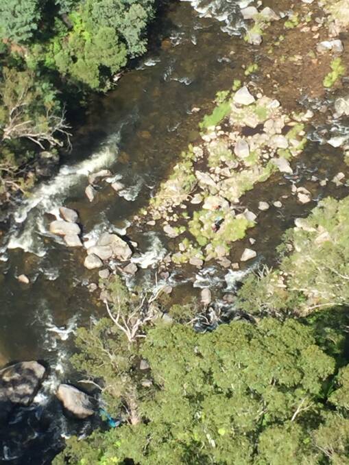 The rocks where a Canberra kayaker became stranded on Sunday. Photo: Supplied