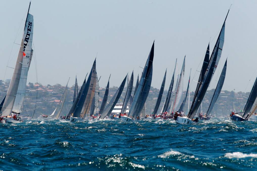 Yachts jostle for position at the start of the Sydney to Hobart on Friday afternoon. Photo: Edwina Pickles