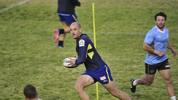 Raiders captain Terry Campese trains at Seiffert Oval on Wednesday night. Photo: Melissa Adams