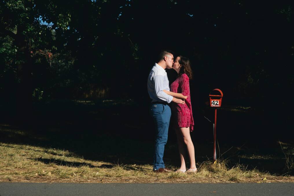 Dan Hills and Bethany Flanagan by the Love Box along the bike path in O'Connor. Photo: Rohan Thomson