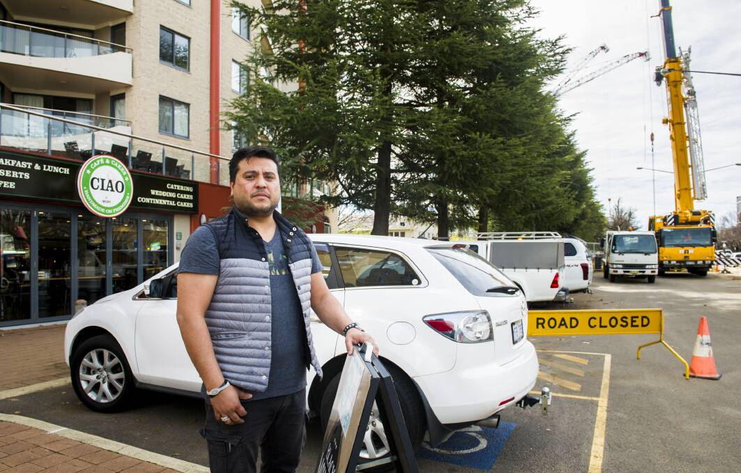 Owner of Ciao at Mort cafe, Ab Guleria is concerned a lack of parking in Braddon due to construction is affecting his business.  Photo: Elesa Kurtz