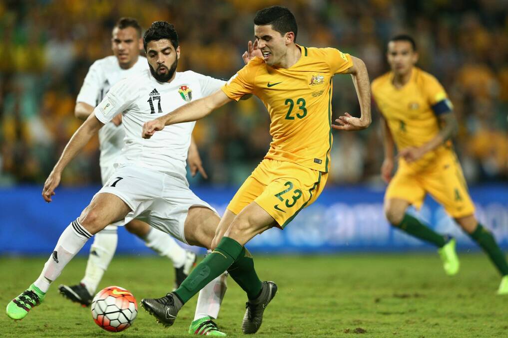 Tom Rogic in action for Australia against Jordan in a World Cup qualifier. Photo: Cameron Spencer