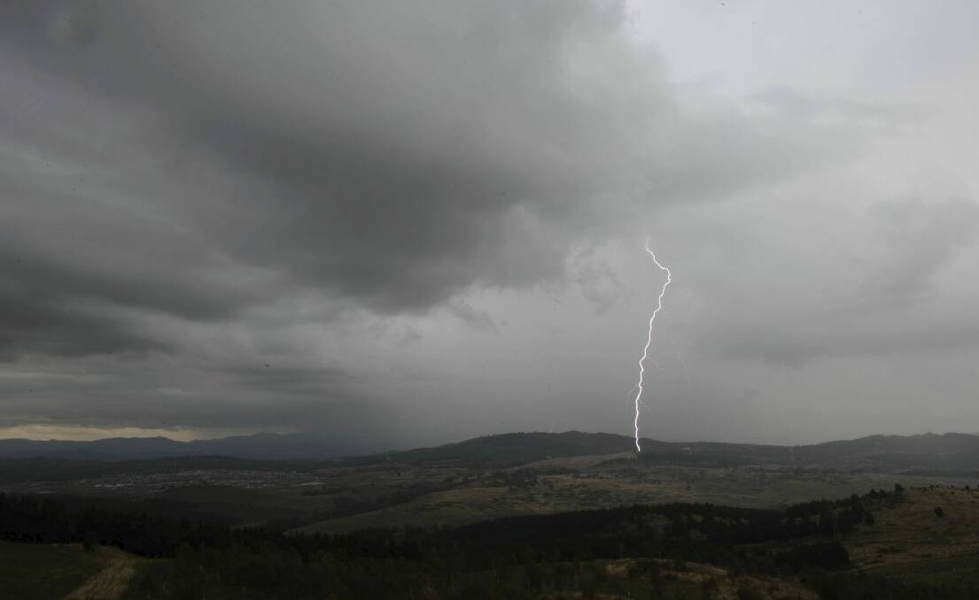 Lightning and an approaching storm seen from Dairy Farmers Hill in January. Photo: Graham Tidy