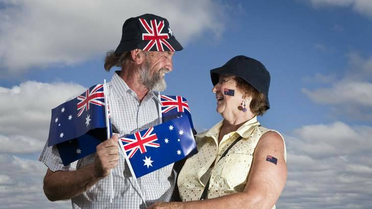 Bob and Diana Ecclestone at the Australia Day traditional flag raising ceremony. Photo: Katherine Griffiths