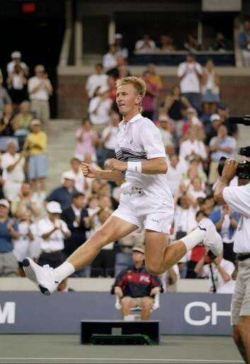 The celebration mirrors the one made famous by her father, former tennis pro Petr Korda. Photo: Allsport