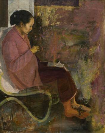 Ibu Menjahit, 1944, Sudjojono, oil on canvas. Photo: National Gallery of Indonesia collection